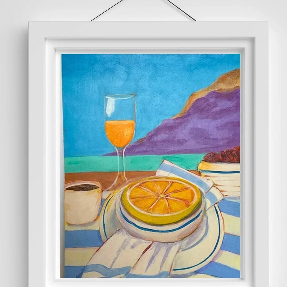 Original Artwork Colorful Acrylic Beachside Still Life Painting With Fruit - Picture 3 of 14